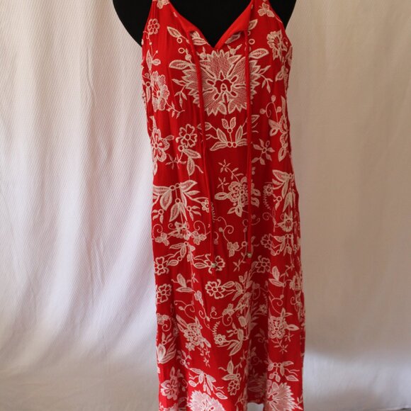 SUNDRESS Westport Red White Floral Embroidery Lined Tie Front MAXI XL Pre-Loved - Picture 4 of 13